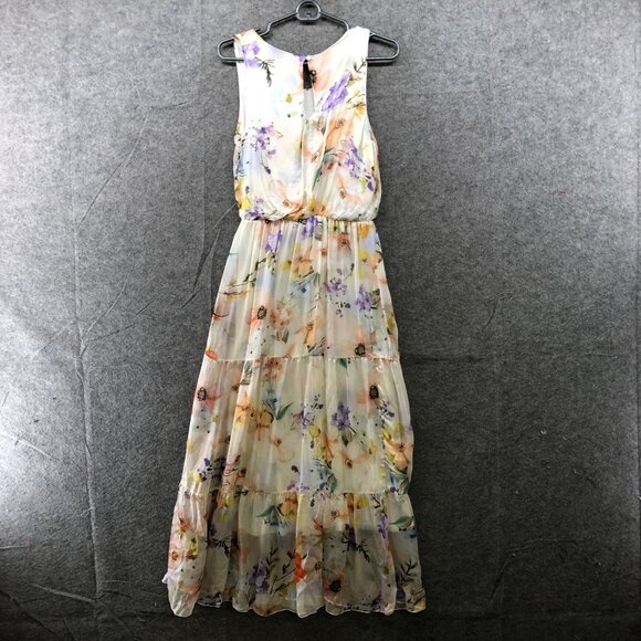 NWT Larag Silk Blend Floral Maxi Dress Size M Sleeveless A-Line Ivory Pink Italy - Picture 2 of 12